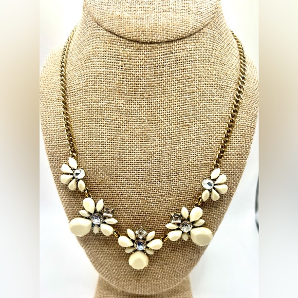 J.Crew Ivory/Cream Faceted Stones with Clear Faceted Rhinestone Accents Necklace - Picture 2 of 3